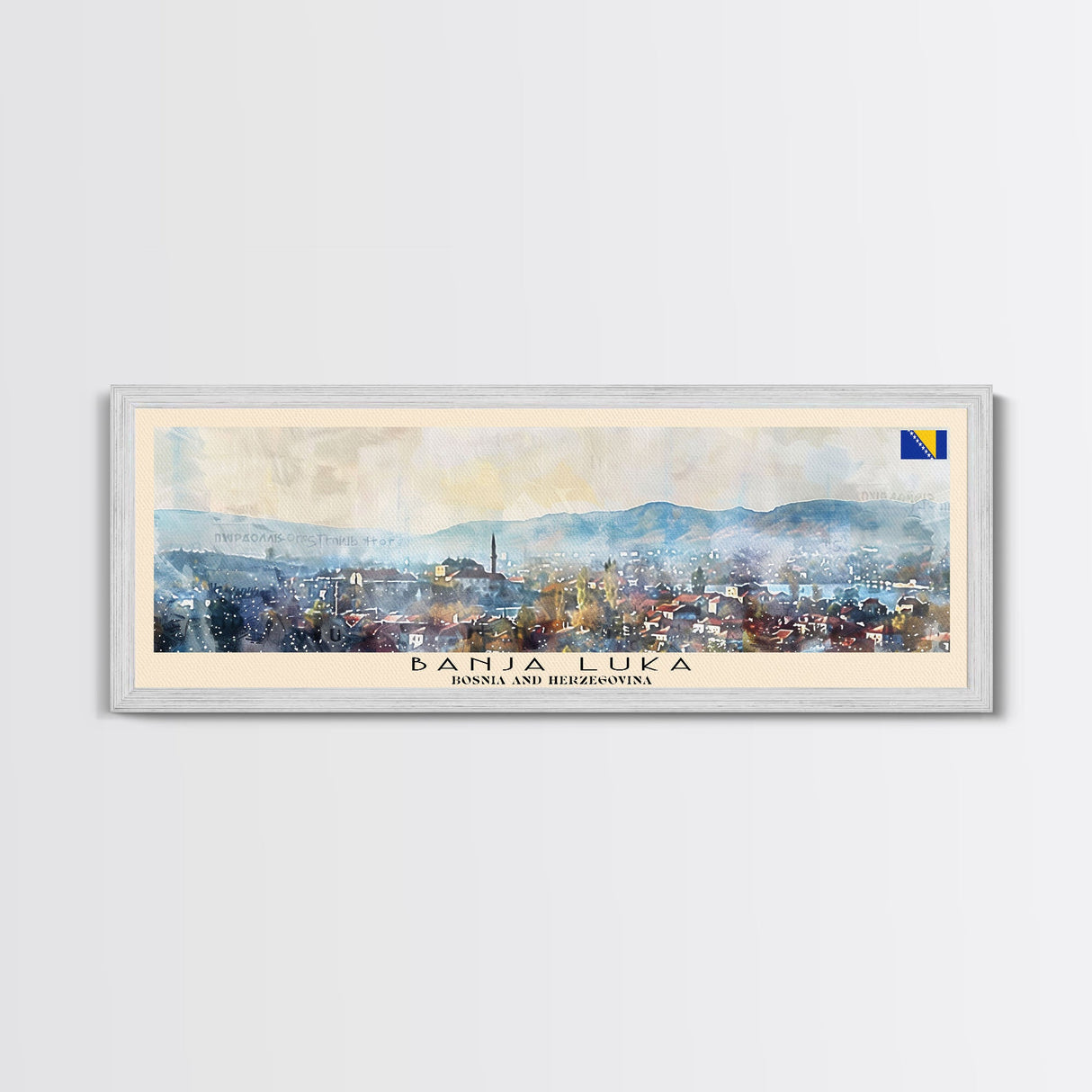 Banja Luka Bosnia Panoramic Travel Poster, Framed Canvas Print or Metal Wall Art, Travel Art, Home Decor, Panoramic Painting, Midcentury Art