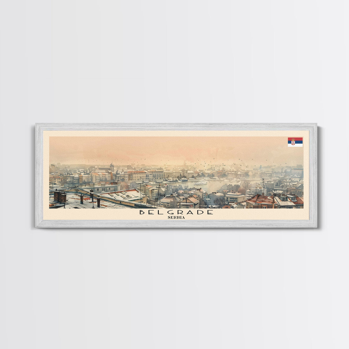 Belgrade Serbia Panoramic Travel Poster, Framed Canvas Print or Metal Wall Art, Travel Art, Home Decor, Panoramic Painting, Midcentury Art