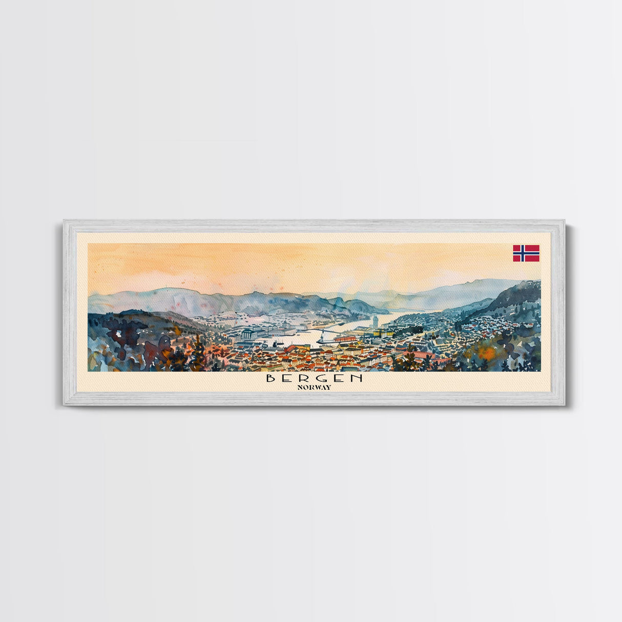 Bergen Norway Wall Art, Panoramic Travel Poster, Panoramic Framed Canvas Print, City Wall Art, Wall Hanging Home Decor, Travel Art