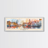 Bruges Belgium Travel Art, City Art, Framed Canvas Print or Metal Wall Art, Europe Travel Poster, Panoramic Wall Art, Extra Wide Wall Art