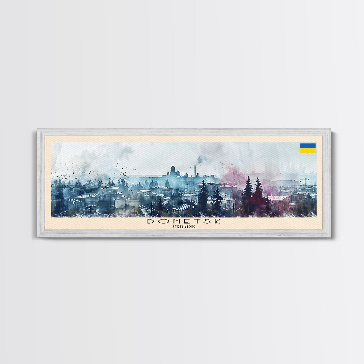 Donetsk Ukraine Panoramic Travel Poster, Framed Canvas Print or Metal Wall Art, Travel Art, Home Decor, Panoramic Painting, Midcentury Art