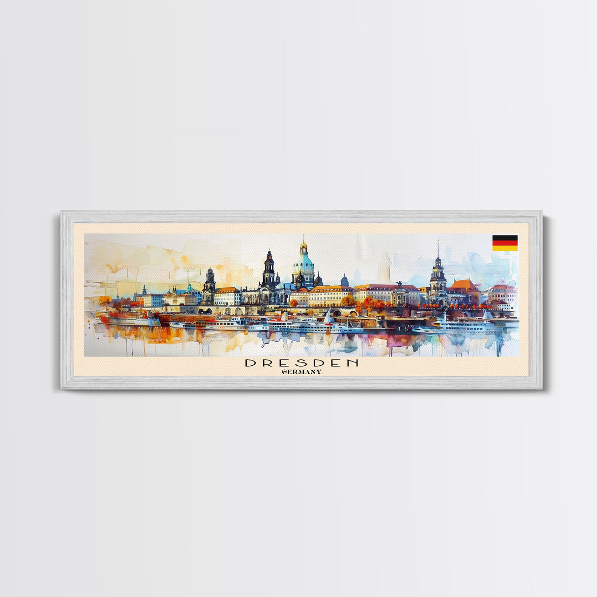 Dresden Germany Travel Art, City Art, Framed Canvas Print or Metal Wall Art, Europe Travel Poster, Panoramic Wall Art, Extra Wide Wall Art