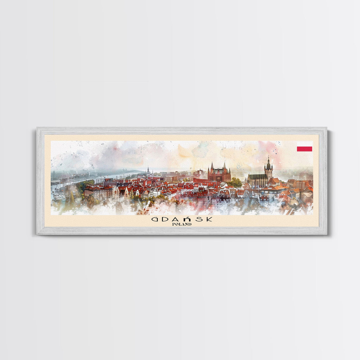 Gdansk Poland Travel Print Wall Art, Panoramic City Art, Travel Art, Wall Decor, Vacation Gift, Framed Canvas Print Or Metal Art