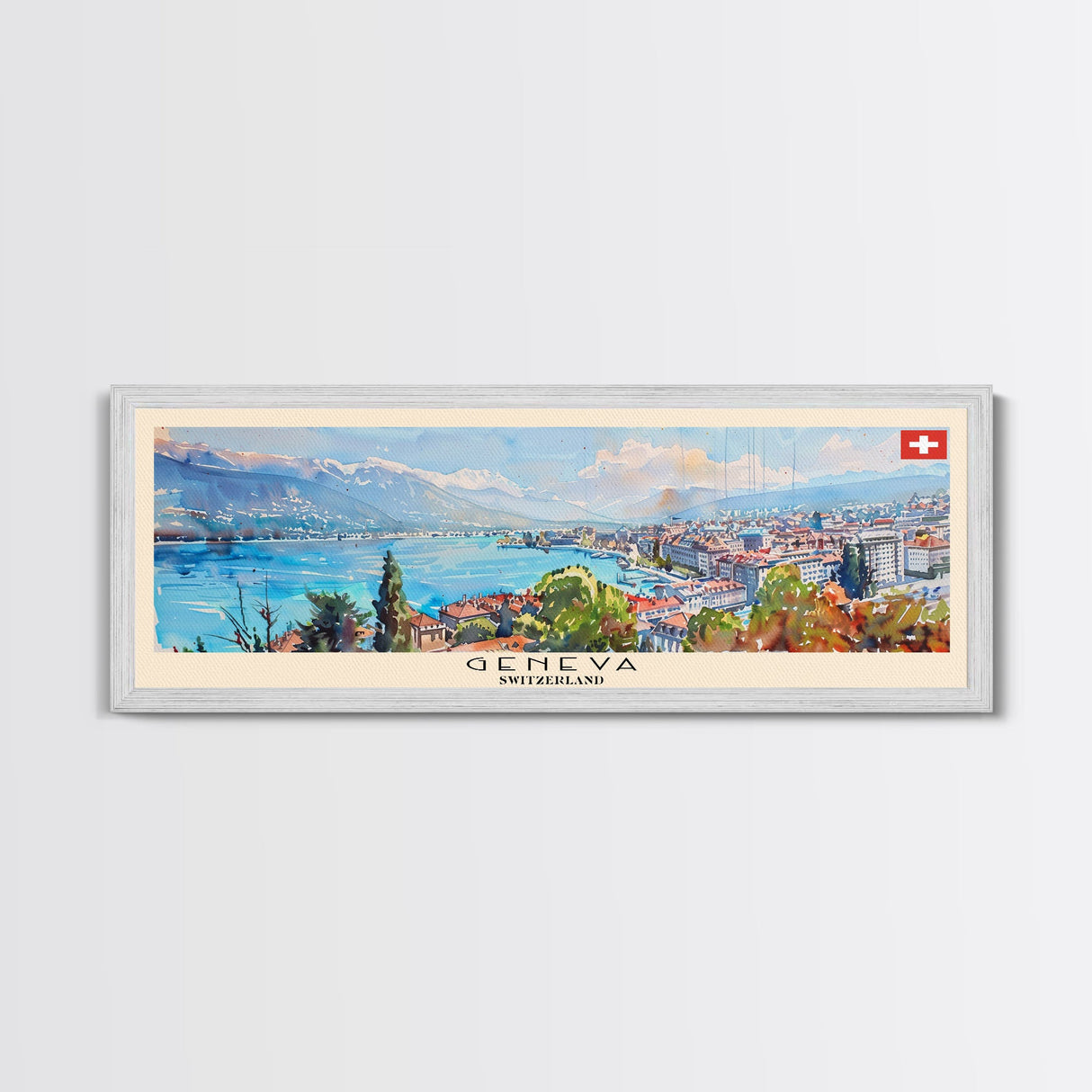 Geneva Switzerland Wall Art, Panoramic Travel Poster, Panoramic Framed Canvas Print, City Wall Art, Wall Hanging Home Decor, Travel Art