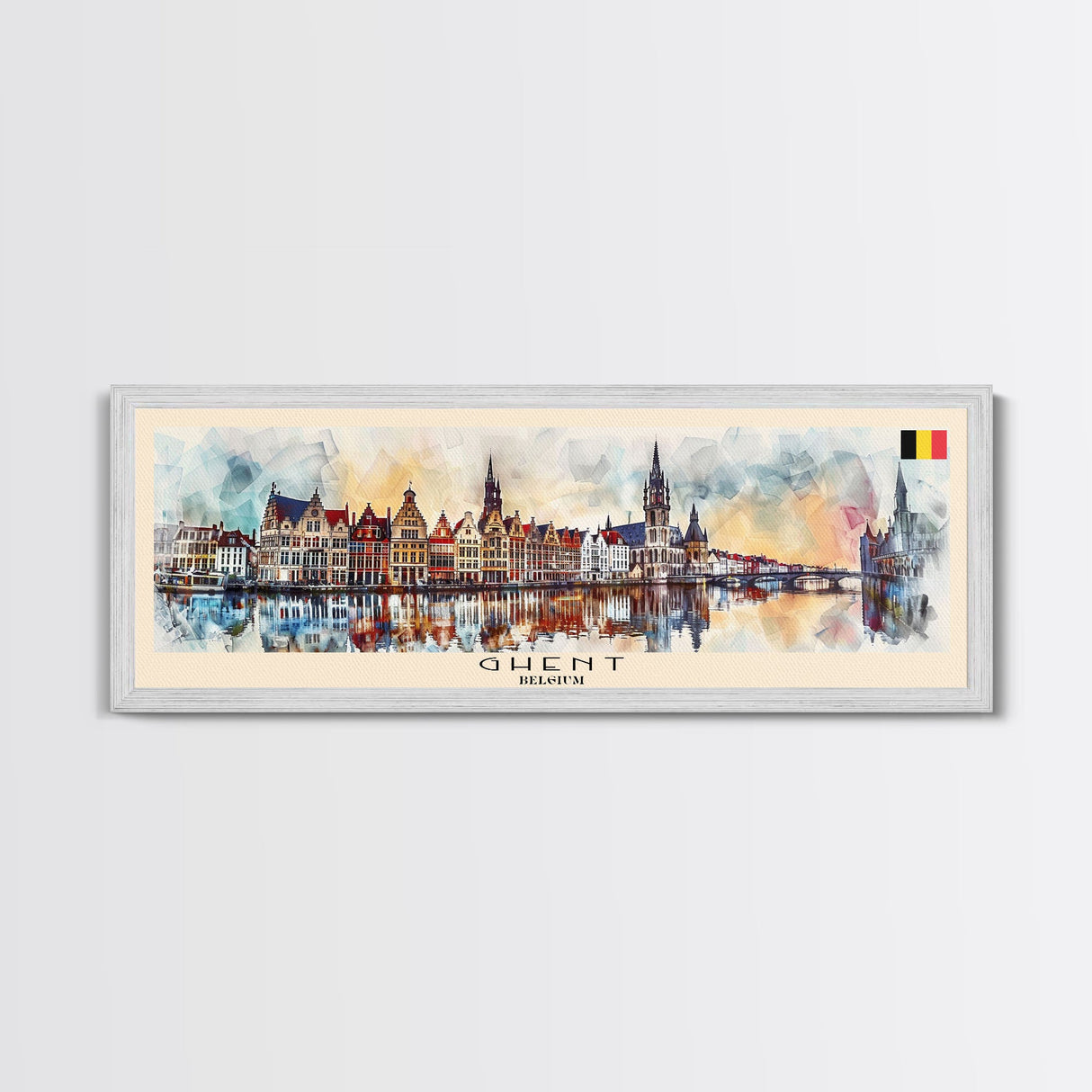 Ghent Belgium Wall Art, Panoramic Travel Poster, Panoramic Framed Canvas Print, City Wall Art, Wall Hanging Home Decor, Travel Art