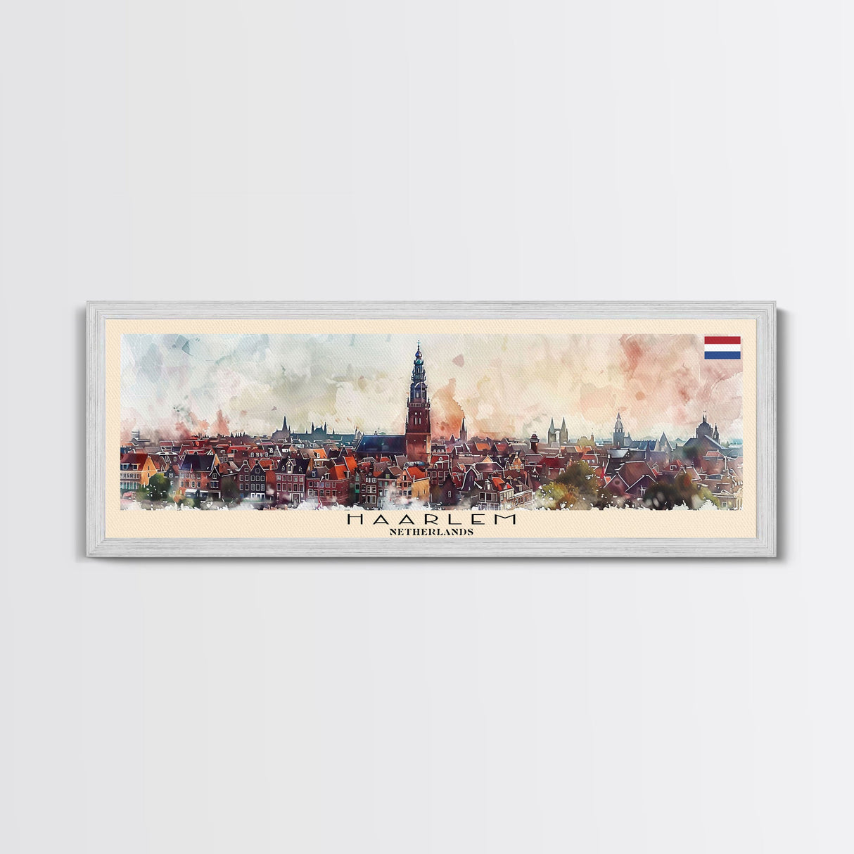 Haarlem Netherlands Travel Art, City Art, Framed Canvas Print or Metal Wall Art, Europe Travel Poster, Panoramic Wall Art, Extra Wide Wall Art