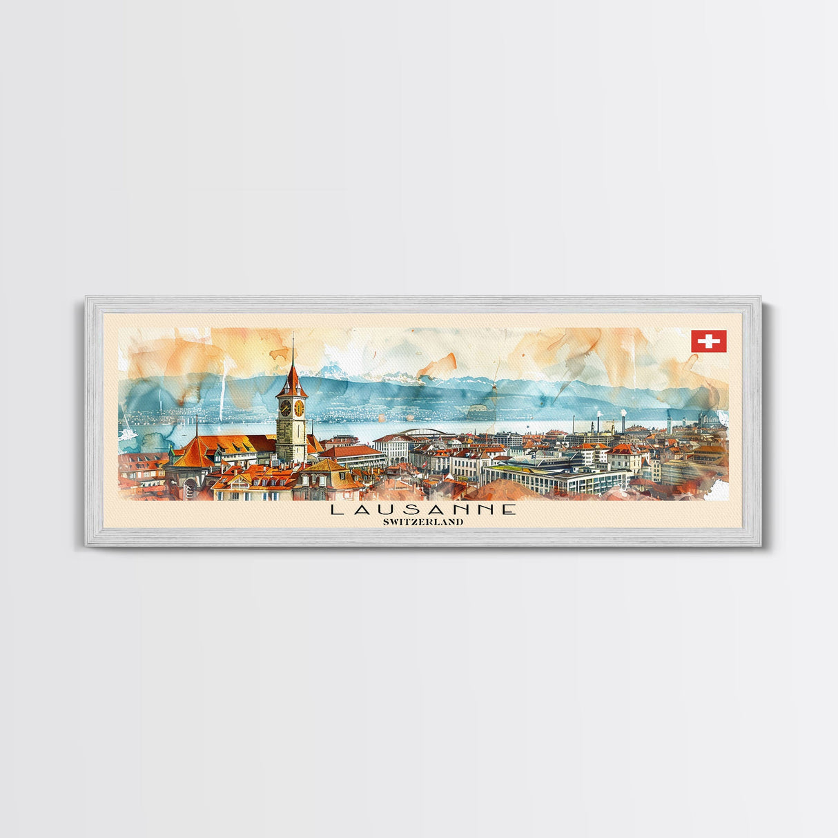 Lausanne Switzerland Travel Print Wall Art, Panoramic City Art, Travel Art, Wall Decor, Vacation Gift, Framed Canvas Print Or Metal Art