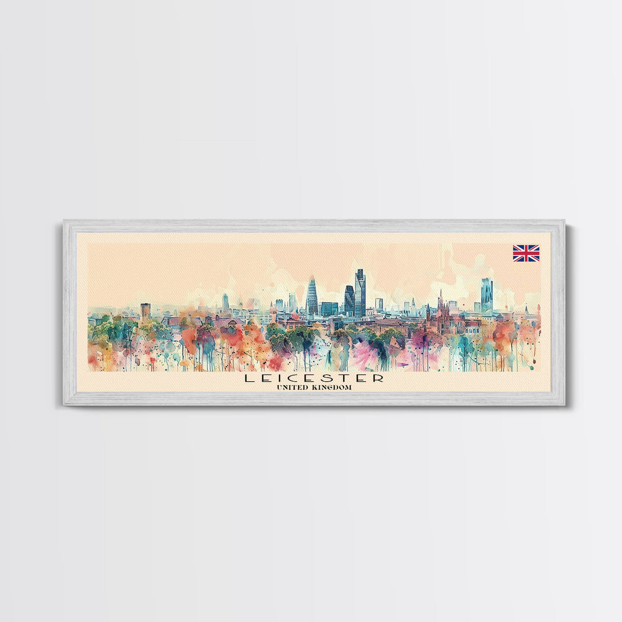 Leicester United Kingdom Travel Print Wall Art, Panoramic City Art, Travel Art, Wall Decor, Vacation Gift, Framed Canvas Print Or Metal Art