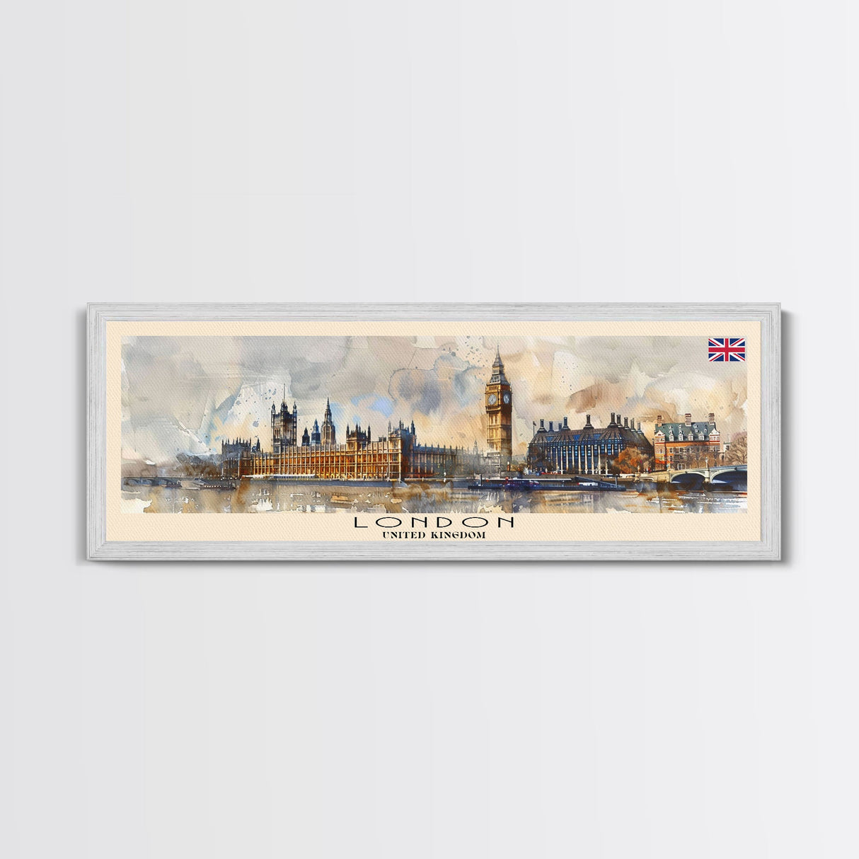 London United Kingdom Panoramic Travel Poster, Framed Canvas Print or Metal Wall Art, Travel Art, Home Decor, Panoramic Painting, Midcentury Art