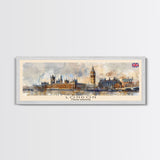 London United Kingdom Panoramic Travel Poster, Framed Canvas Print or Metal Wall Art, Travel Art, Home Decor, Panoramic Painting, Midcentury Art