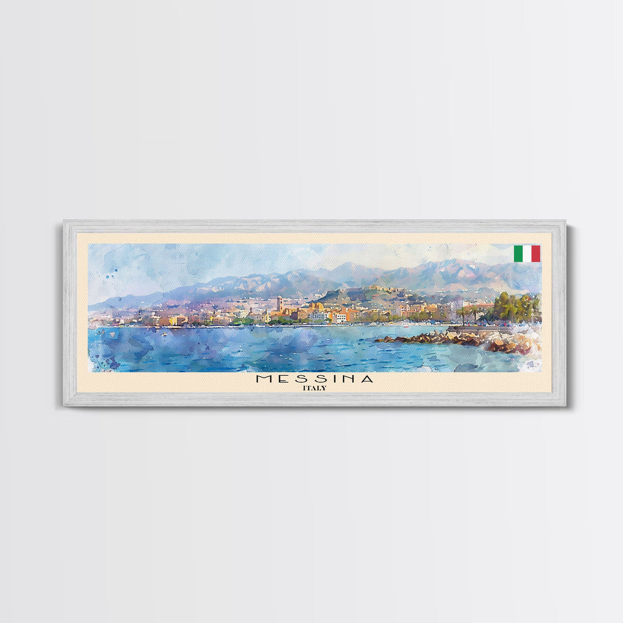 Messina Italy Travel Print Wall Art, Panoramic City Art, Travel Art, Wall Decor, Vacation Gift, Framed Canvas Print Or Metal Art