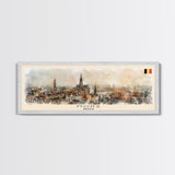 Mons Belgium Panoramic Travel Poster, Framed Canvas Print or Metal Wall Art, Travel Art, Home Decor, Panoramic Painting, Midcentury Art