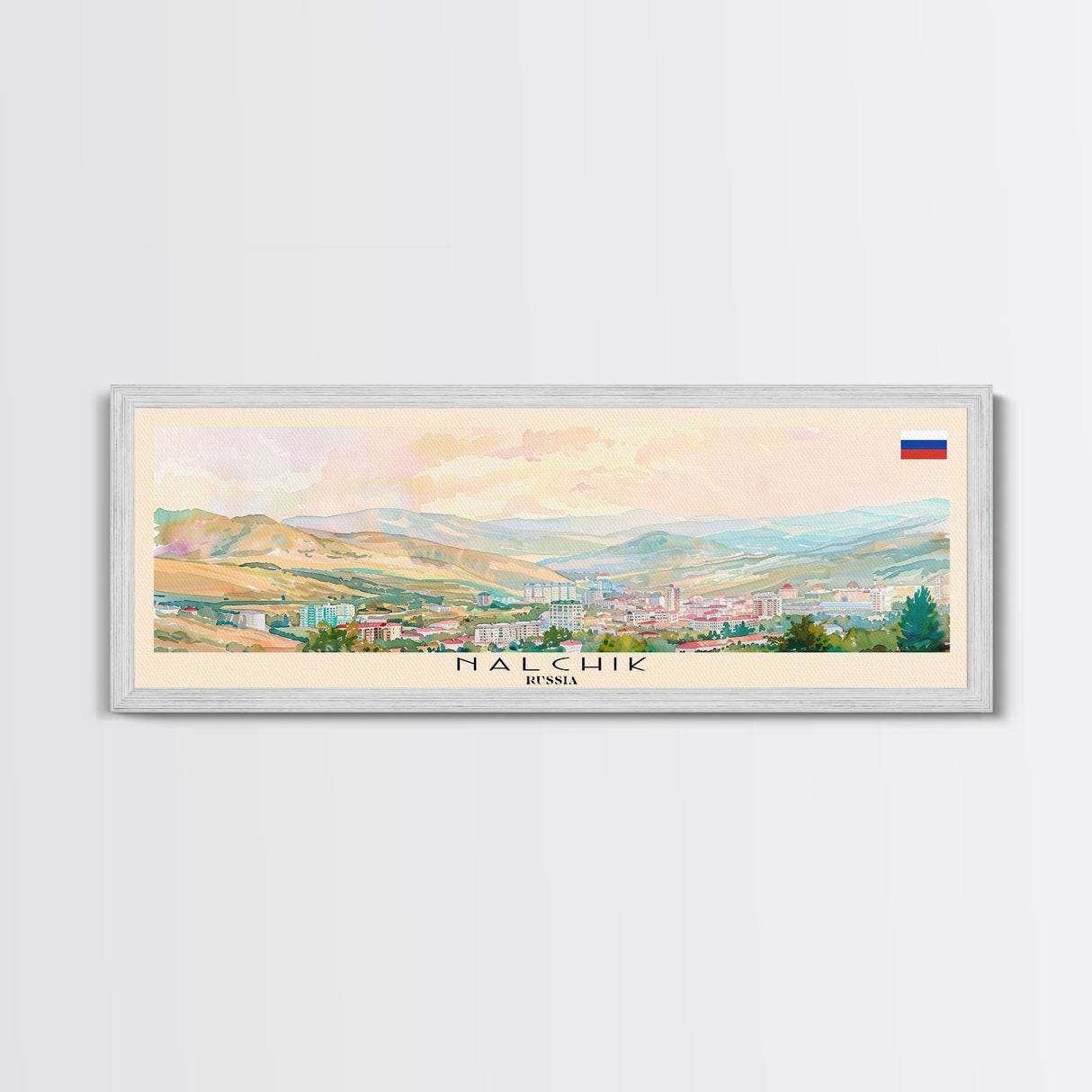 Nalchik Russia Panoramic Travel Poster, Framed Canvas Print or Metal Wall Art, Travel Art, Home Decor, Panoramic Painting, Midcentury Art