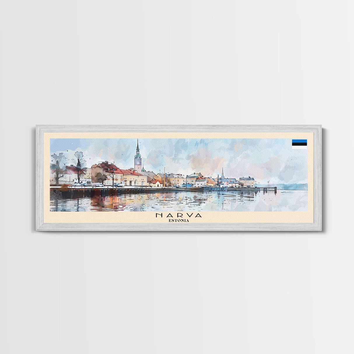 Narva Estonia Panoramic Travel Poster, Framed Canvas Print or Metal Wall Art, Travel Art, Home Decor, Panoramic Painting, Midcentury Art