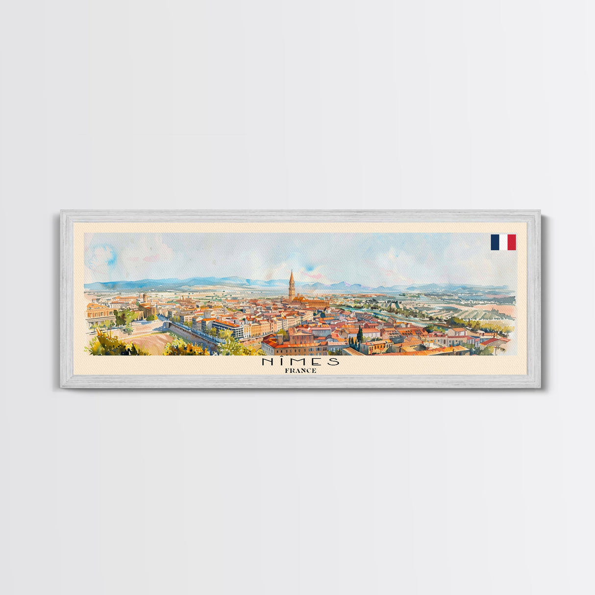 Nimes France Travel Art, City Art, Framed Canvas Print or Metal Wall Art, Europe Travel Poster, Panoramic Wall Art, Extra Wide Wall Art