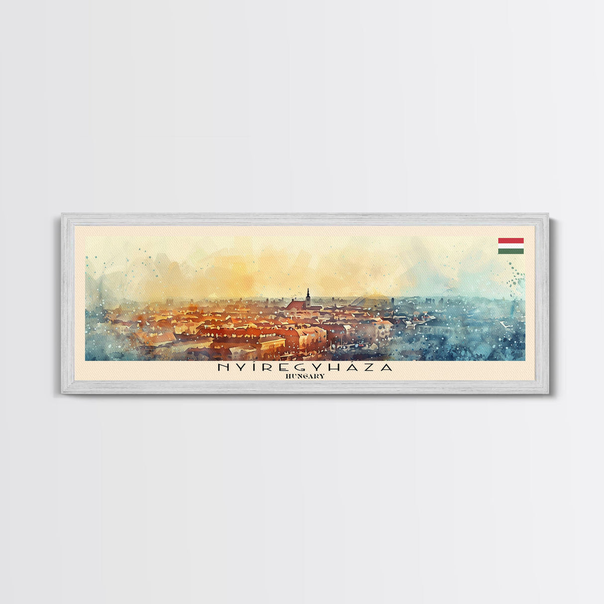 Nyiregyhaza Hungary Panoramic Travel Poster, Framed Canvas Print or Metal Wall Art, Travel Art, Home Decor, Panoramic Painting, Midcentury Art