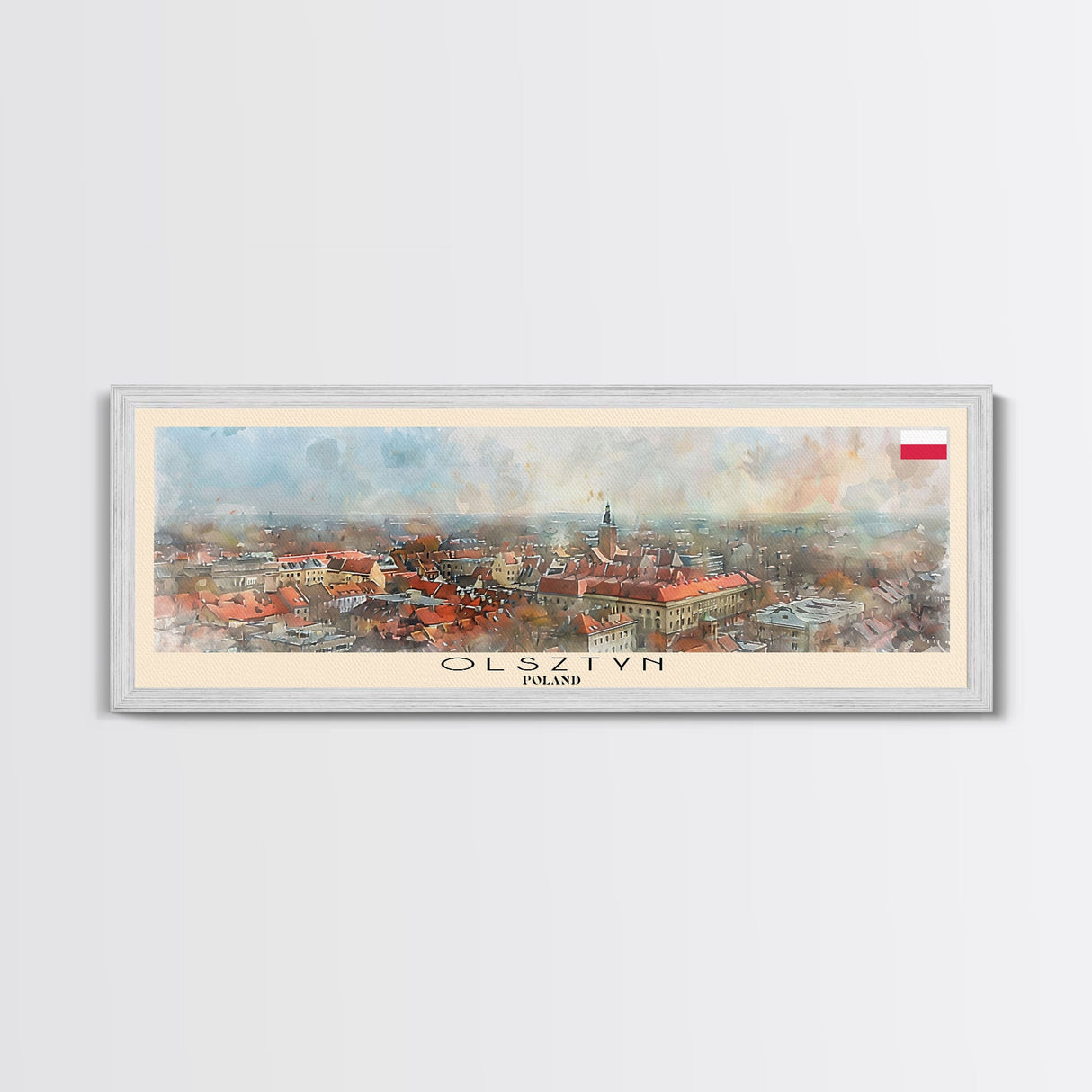 Olsztyn Poland Panoramic Travel Poster, Framed Canvas Print or Metal Wall Art, Travel Art, Home Decor, Panoramic Painting, Midcentury Art