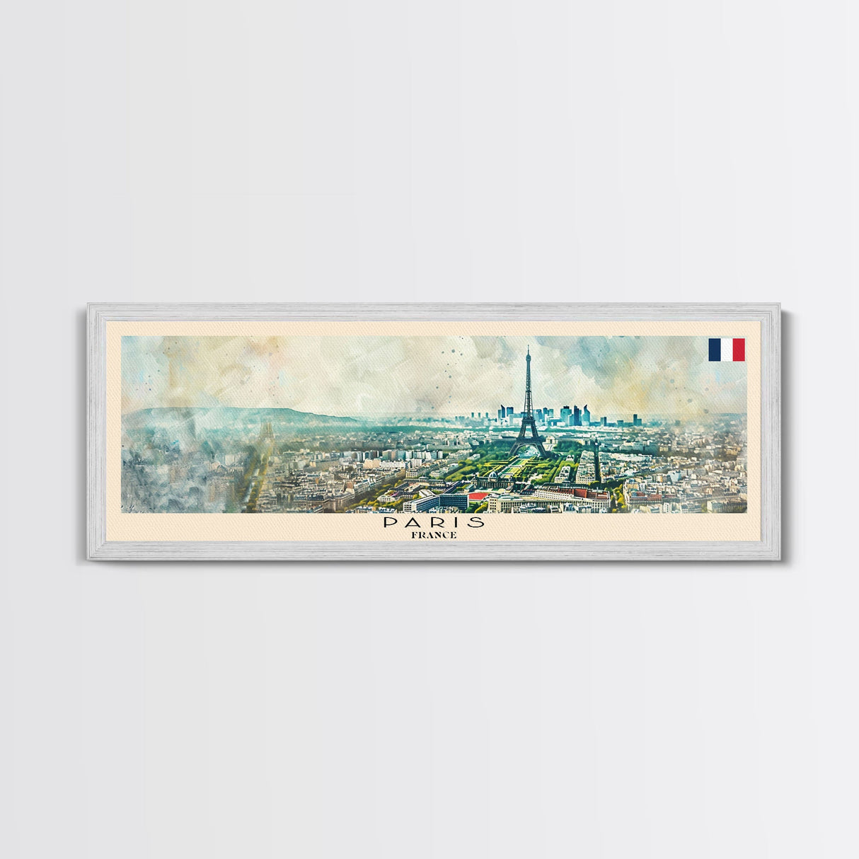 Paris France Panoramic Travel Poster, Framed Canvas Print or Metal Wall Art, Travel Art, Home Decor, Panoramic Painting, Midcentury Art