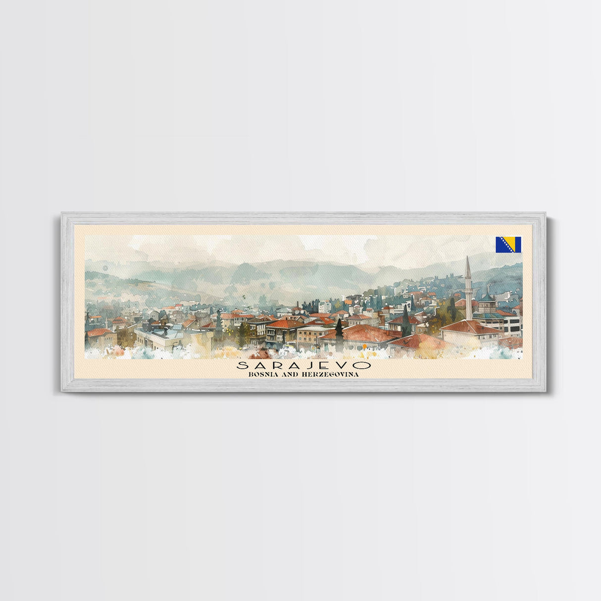 Sarajevo Bosnia Travel Art, City Art, Framed Canvas Print or Metal Wall Art, Europe Travel Poster, Panoramic Wall Art, Extra Wide Wall Art