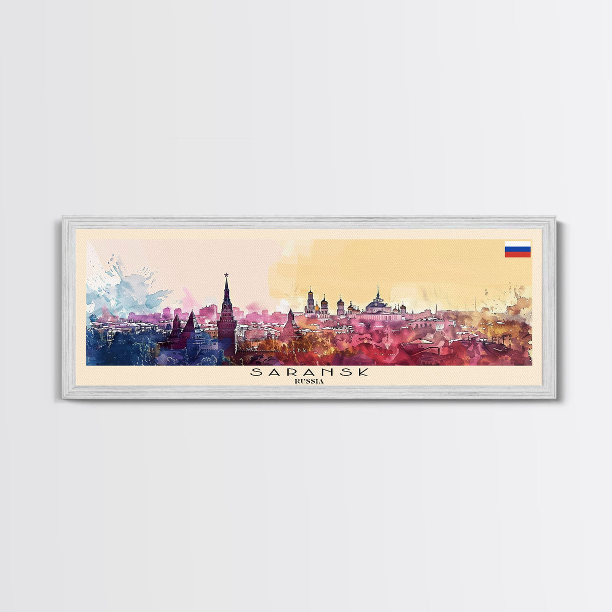 Saransk Russia Panoramic Travel Poster, Framed Canvas Print or Metal Wall Art, Travel Art, Home Decor, Panoramic Painting, Midcentury Art