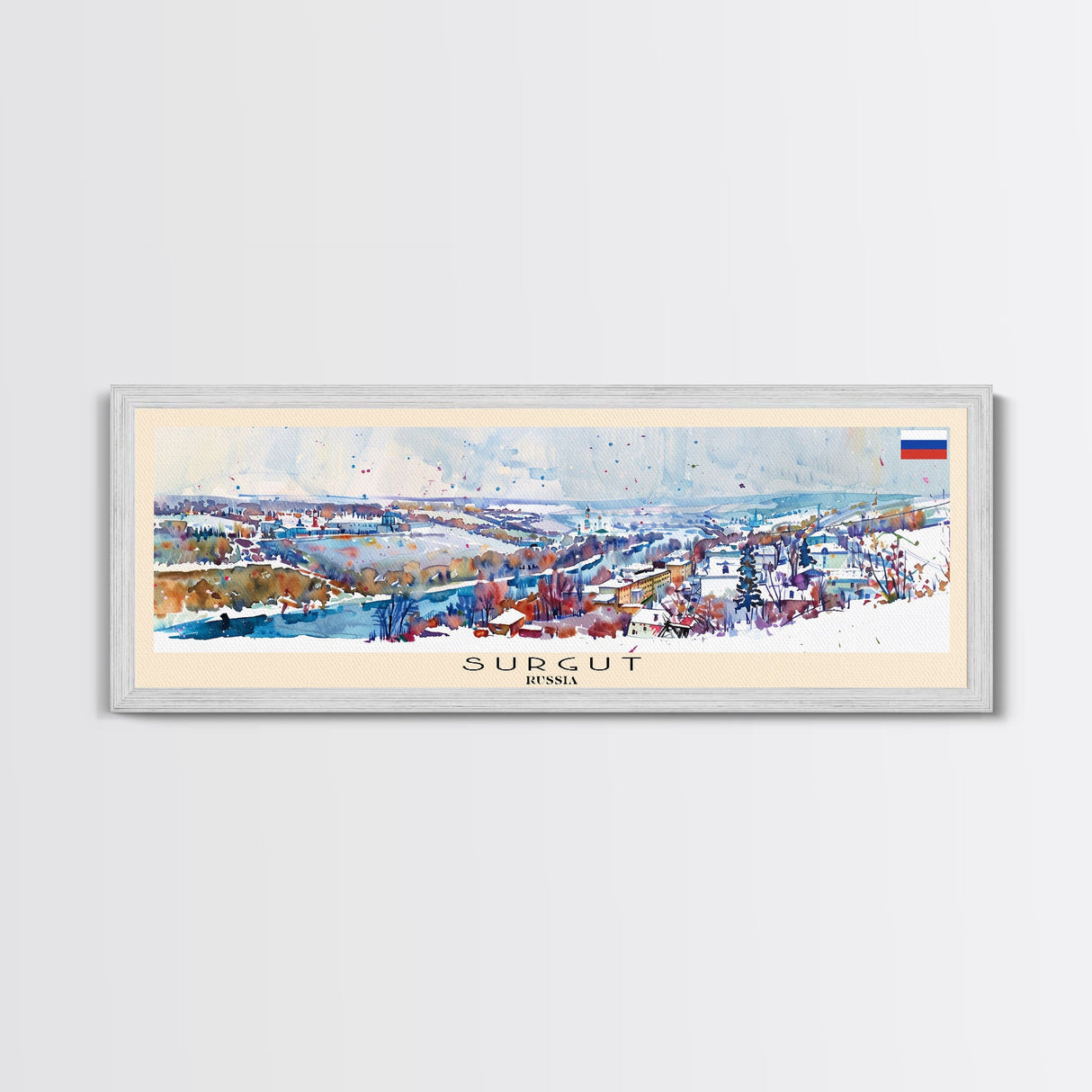 Surgut Russia Panoramic Travel Poster, Framed Canvas Print or Metal Wall Art, Travel Art, Home Decor, Panoramic Painting, Midcentury Art