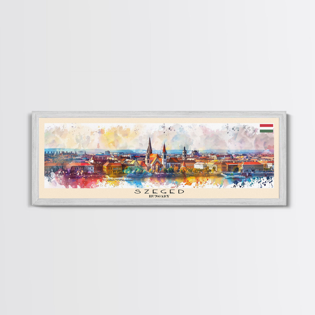 Szeged Hungary Travel Art, City Art, Framed Canvas Print or Metal Wall Art, Europe Travel Poster, Panoramic Wall Art, Extra Wide Wall Art