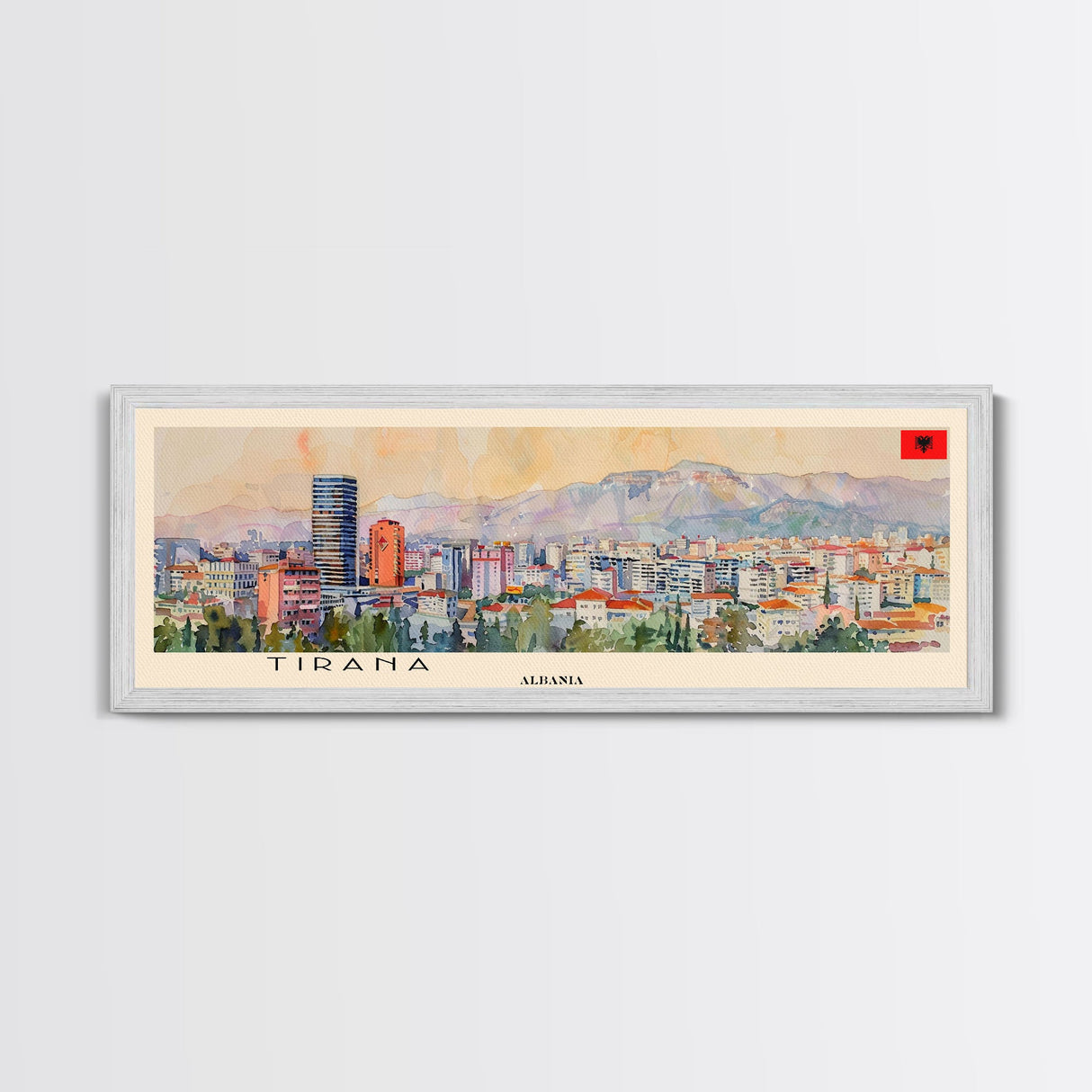 Tirana Albania Travel Art, City Art, Framed Canvas Print or Metal Wall Art, Europe Travel Poster, Panoramic Wall Art, Extra Wide Wall Art