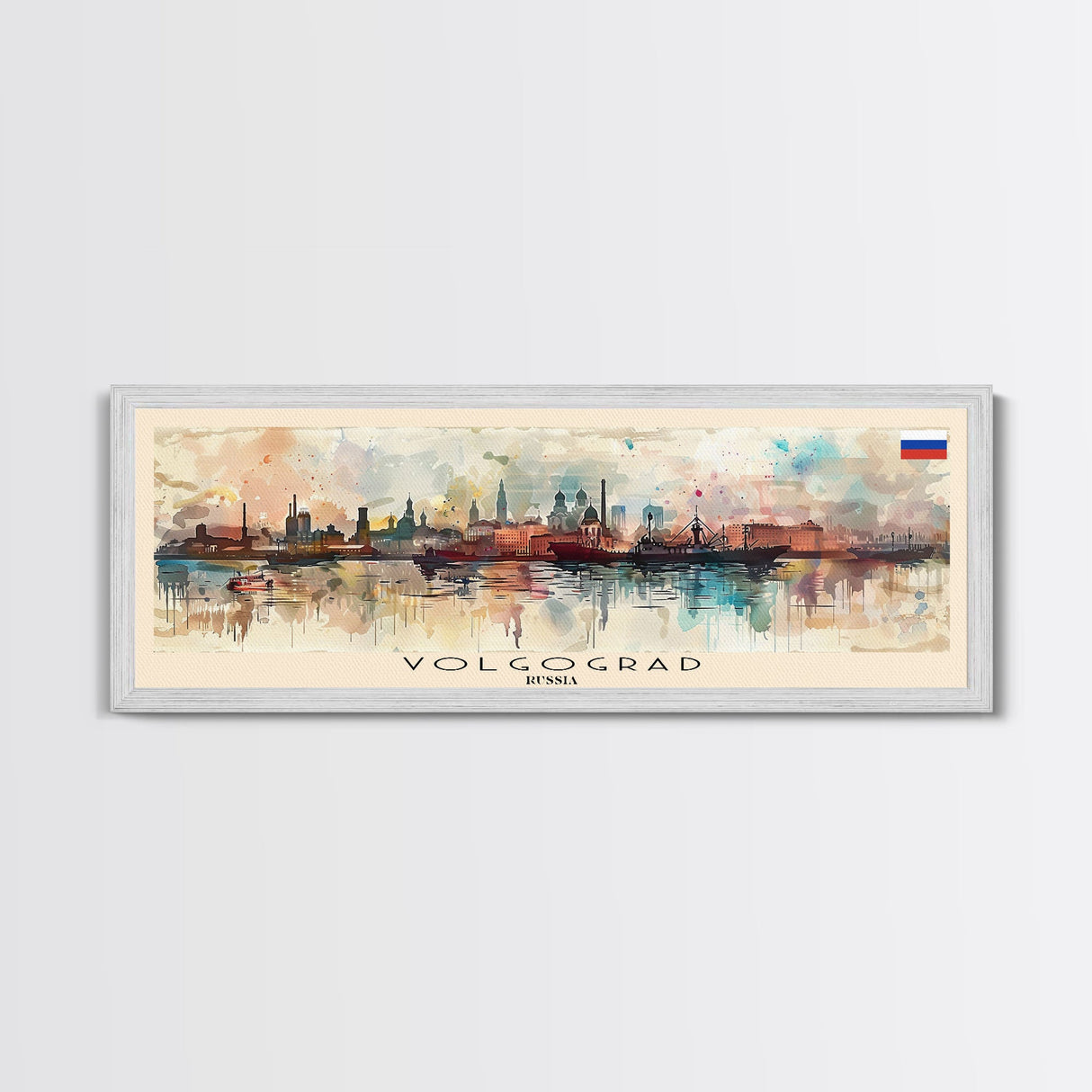 Volgograd Russia Panoramic Travel Poster, Framed Canvas Print or Metal Wall Art, Travel Art, Home Decor, Panoramic Painting, Midcentury Art