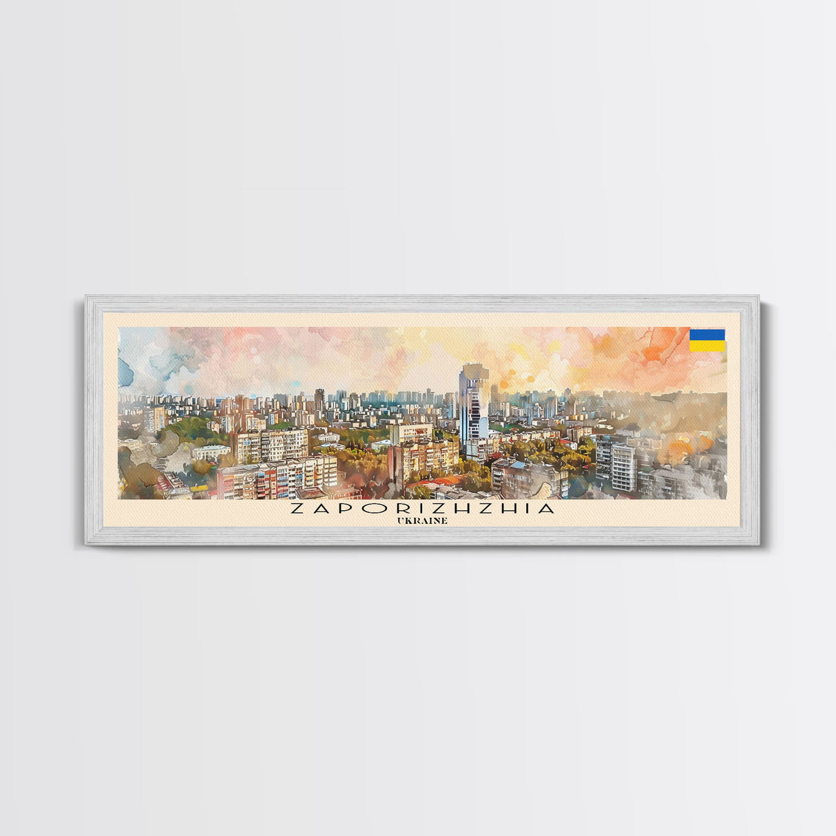 Zaporizhzhia Ukraine Panoramic Travel Poster, Framed Canvas Print or Metal Wall Art, Travel Art, Home Decor, Panoramic Painting, Midcentury Art