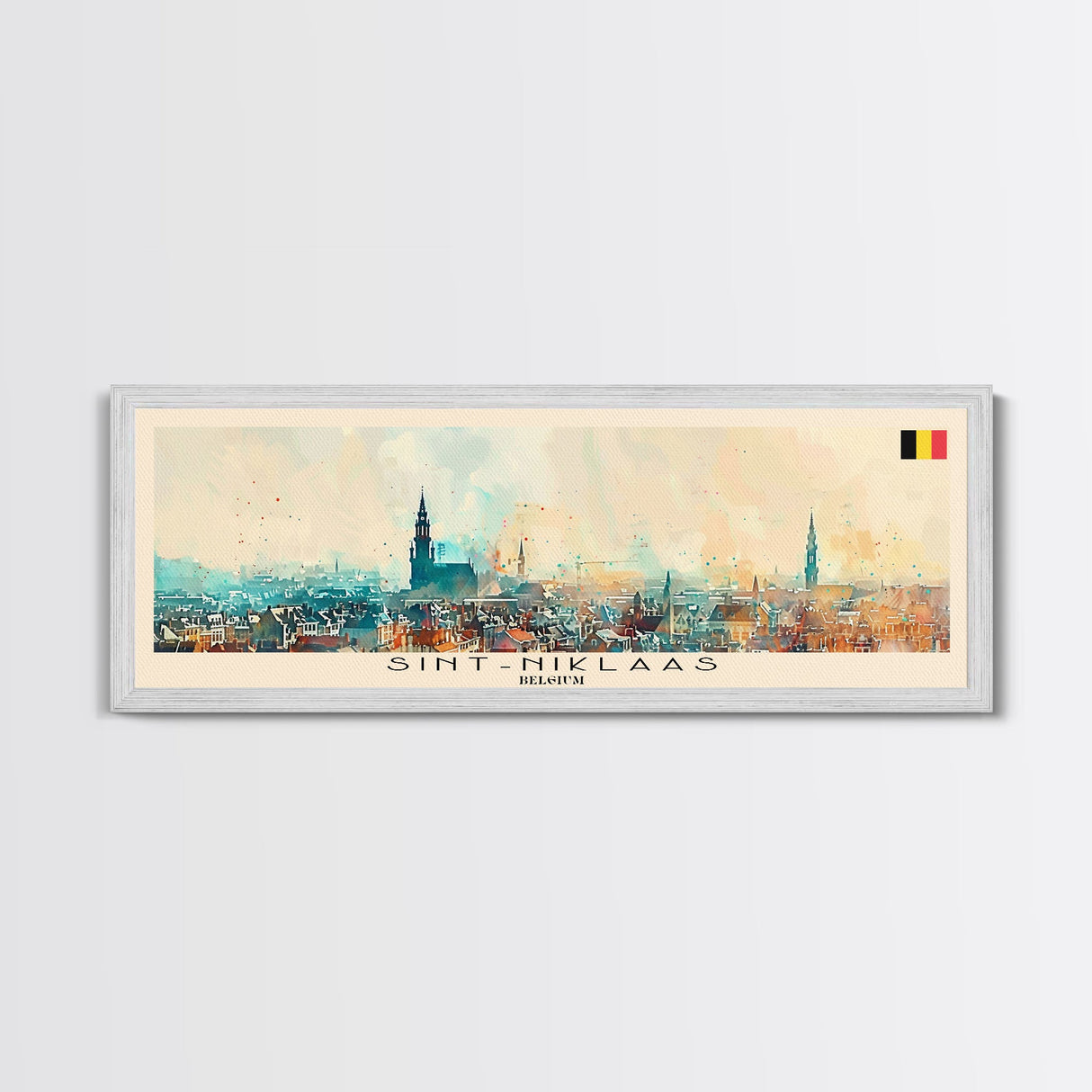 Saint Niklaas Belgium Wall Art, Panoramic Travel Poster, Panoramic Framed Canvas Print, City Wall Art, Wall Hanging Home Decor, Travel Art