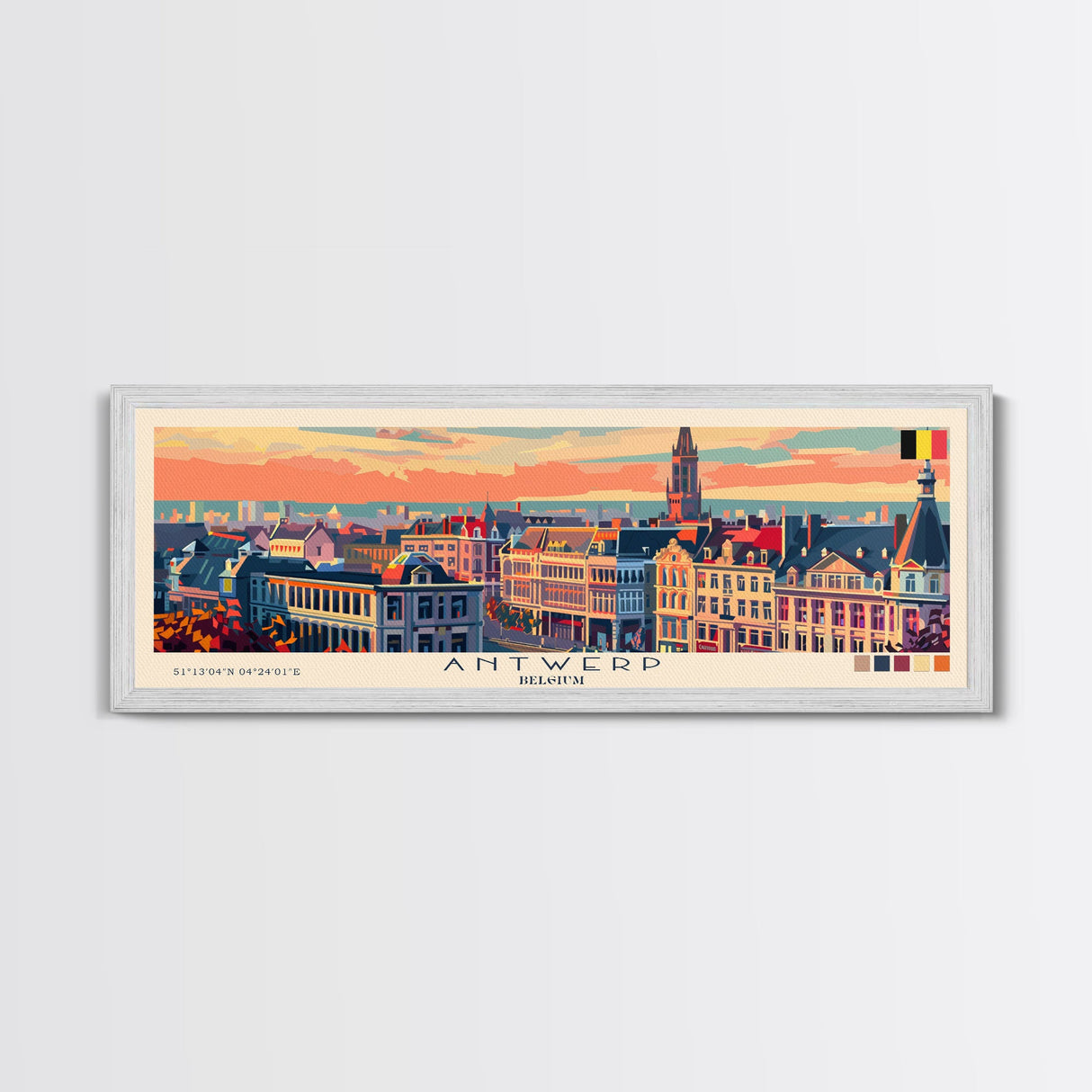 Antwerp Belgium Wall Art, Panoramic Travel Poster, Panoramic Framed Canvas Print, City Wall Art, Wall Hanging Home Decor, Travel Art