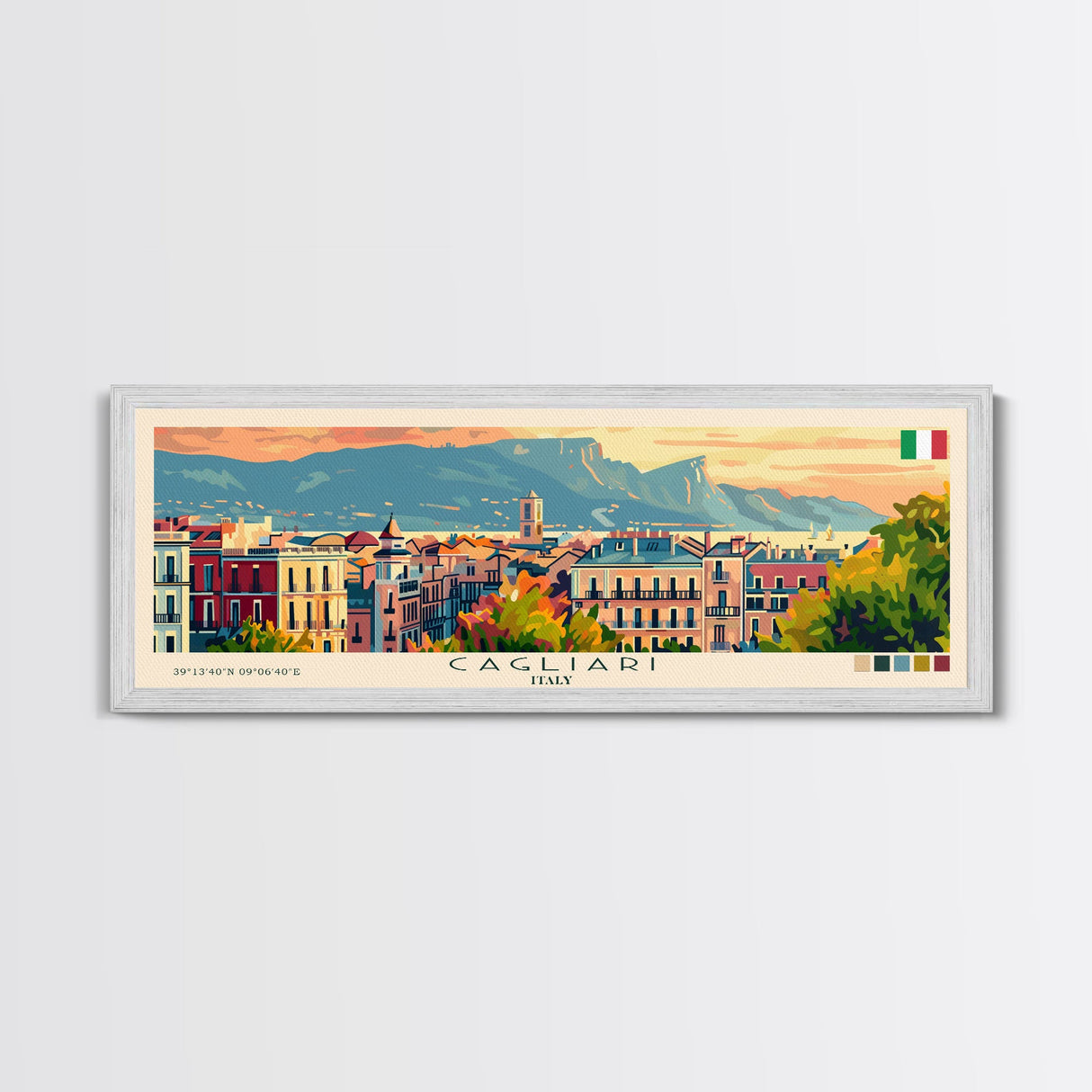 Cagliari Italy Wall Art, Panoramic Travel Poster, Panoramic Framed Canvas Print, City Wall Art, Wall Hanging Home Decor, Travel Art