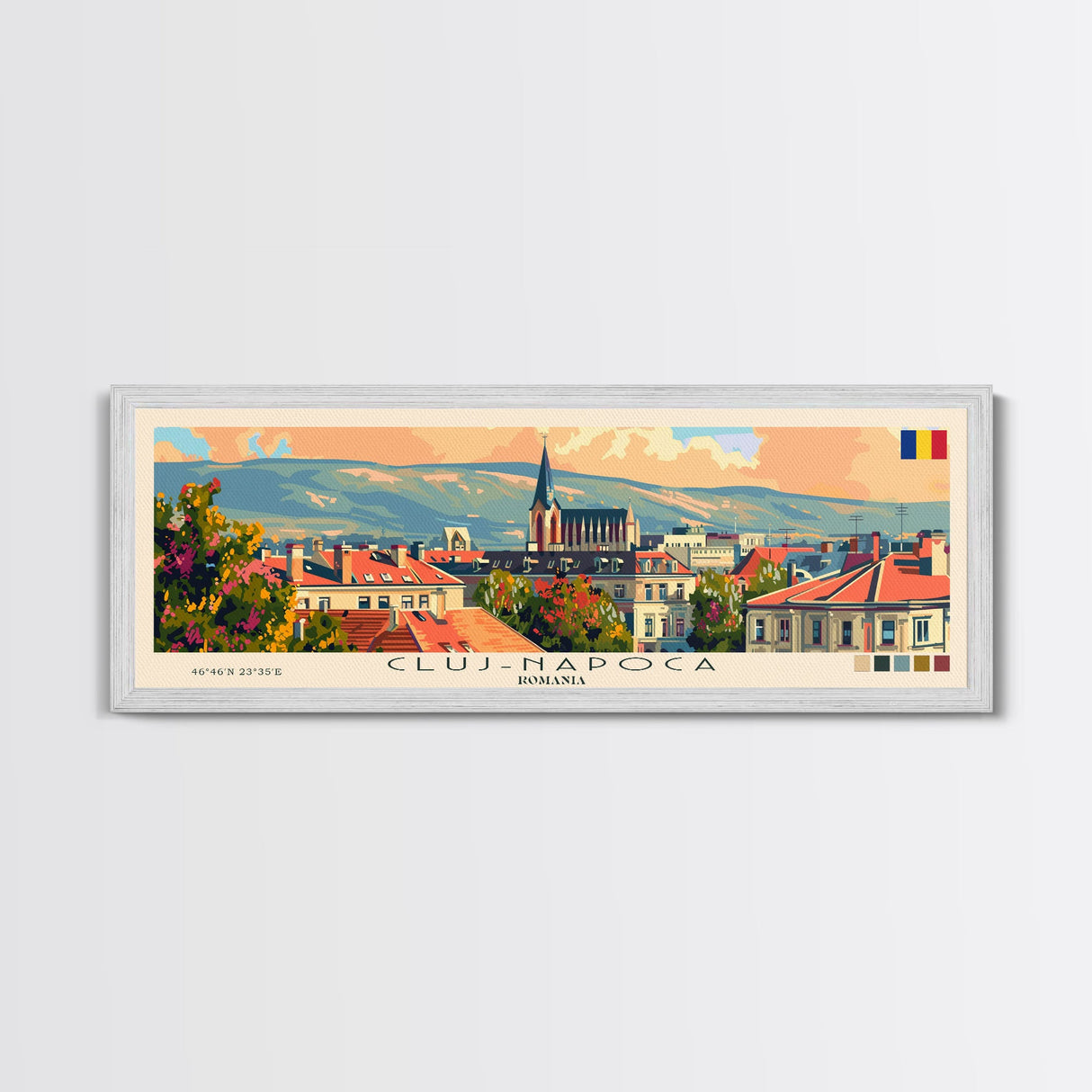 Cluj Napoca Romania Travel Print Wall Art, Panoramic City Art, Travel Art, Wall Decor, Vacation Gift, Framed Canvas Print Or Metal Art