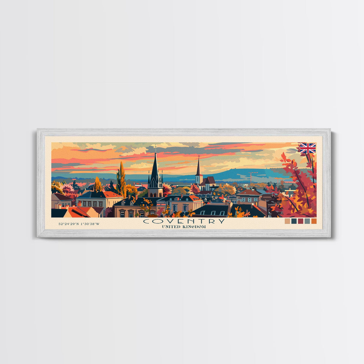 Coventry United Kingdom Wall Art, Panoramic Travel Poster, Panoramic Framed Canvas Print, City Wall Art, Wall Hanging Home Decor, Travel Art