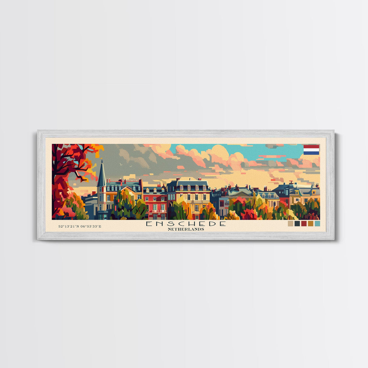 Enschede Netherlands Wall Art, Panoramic Travel Poster, Panoramic Framed Canvas Print, City Wall Art, Wall Hanging Home Decor, Travel Art