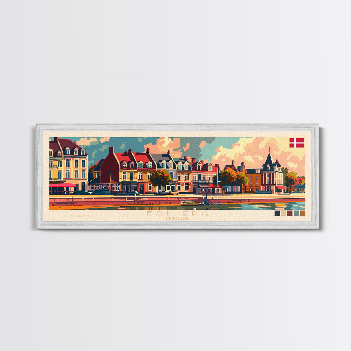 Esbjerg Denmark Travel Art, City Art, Framed Canvas Print or Metal Wall Art, Europe Travel Poster, Panoramic Wall Art, Extra Wide Wall Art