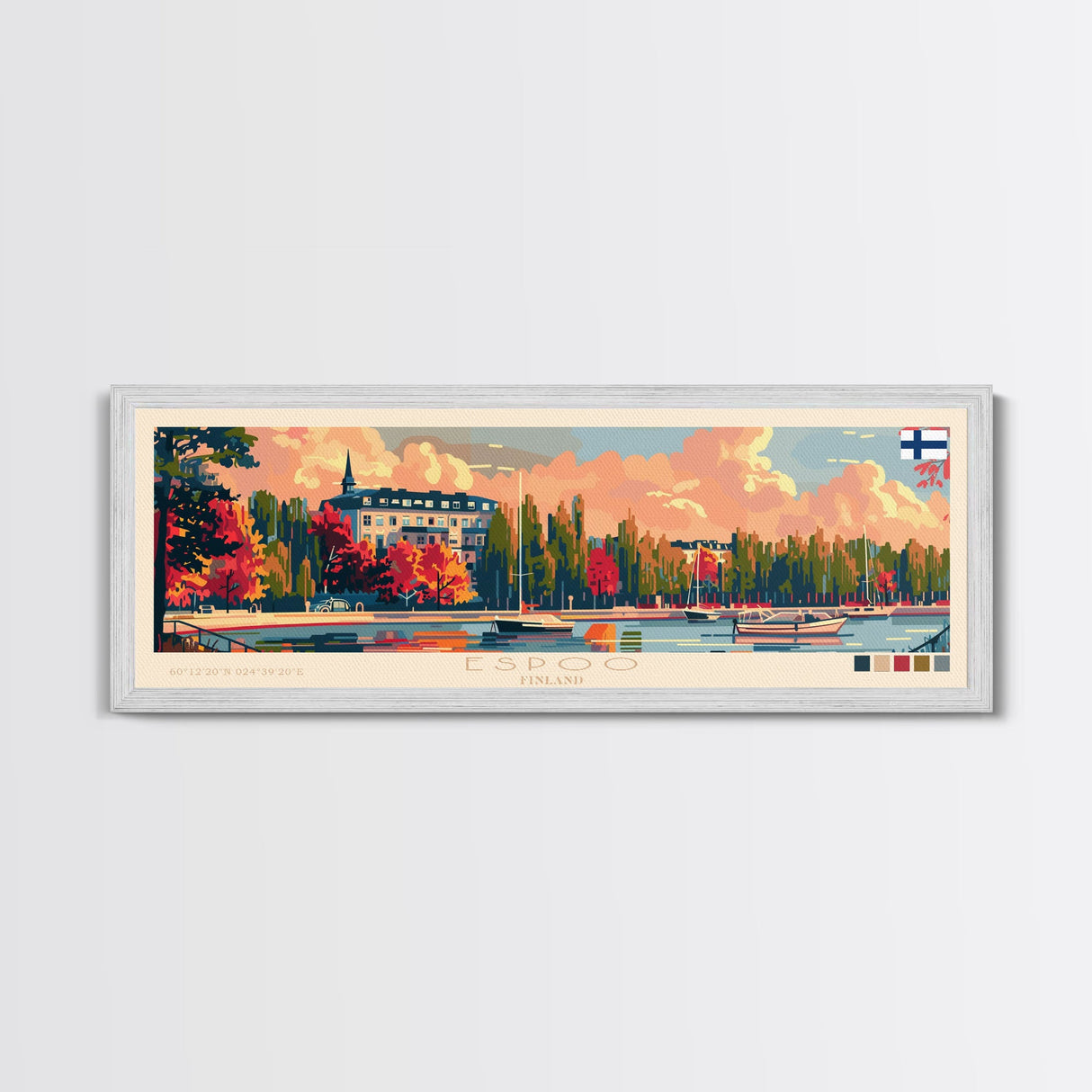 Espoo Finland Wall Art, Panoramic Travel Poster, Panoramic Framed Canvas Print, City Wall Art, Wall Hanging Home Decor, Travel Art