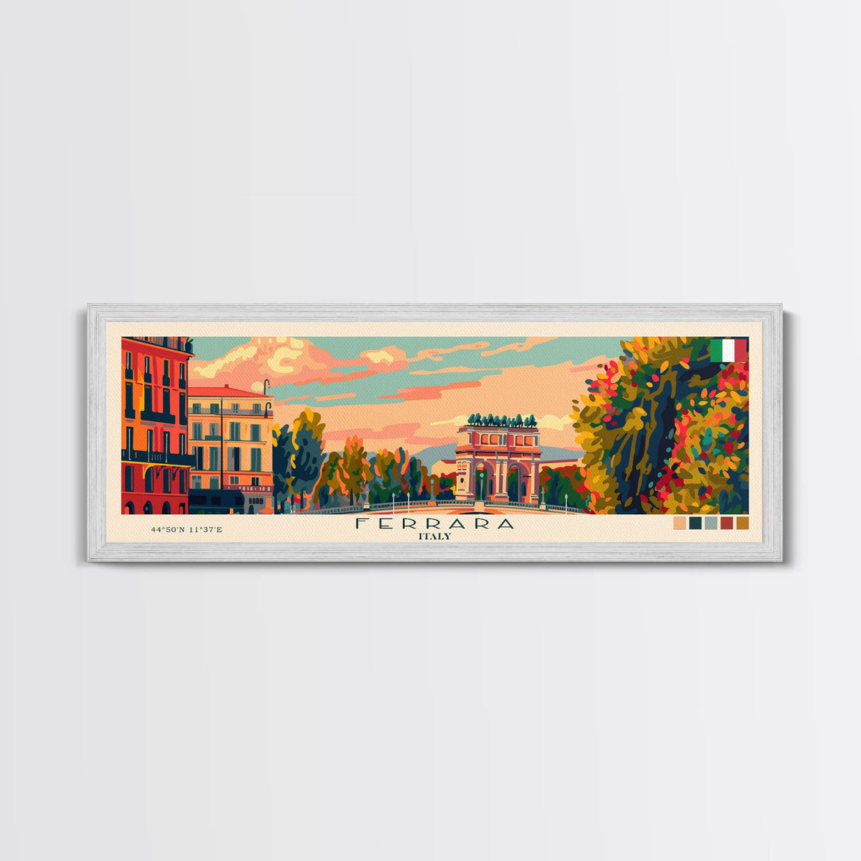 Ferrara Italy Travel Art, City Art, Framed Canvas Print or Metal Wall Art, Europe Travel Poster, Panoramic Wall Art, Extra Wide Wall Art