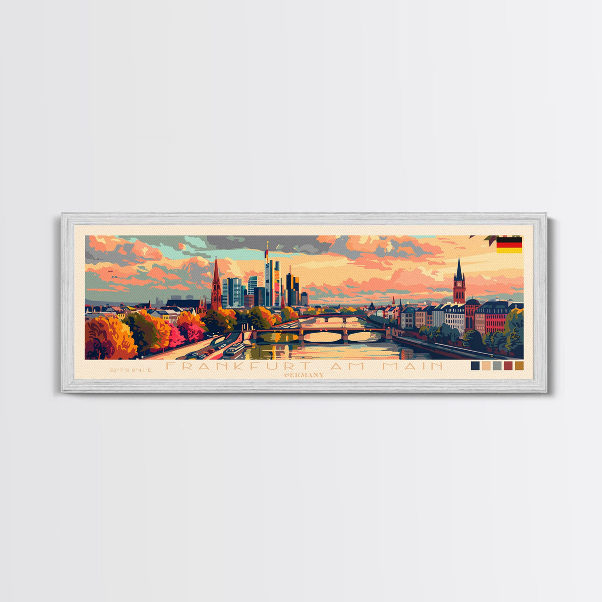 Frankfurt Germany Travel Print Wall Art, Panoramic City Art, Travel Art, Wall Decor, Vacation Gift, Framed Canvas Print Or Metal Art