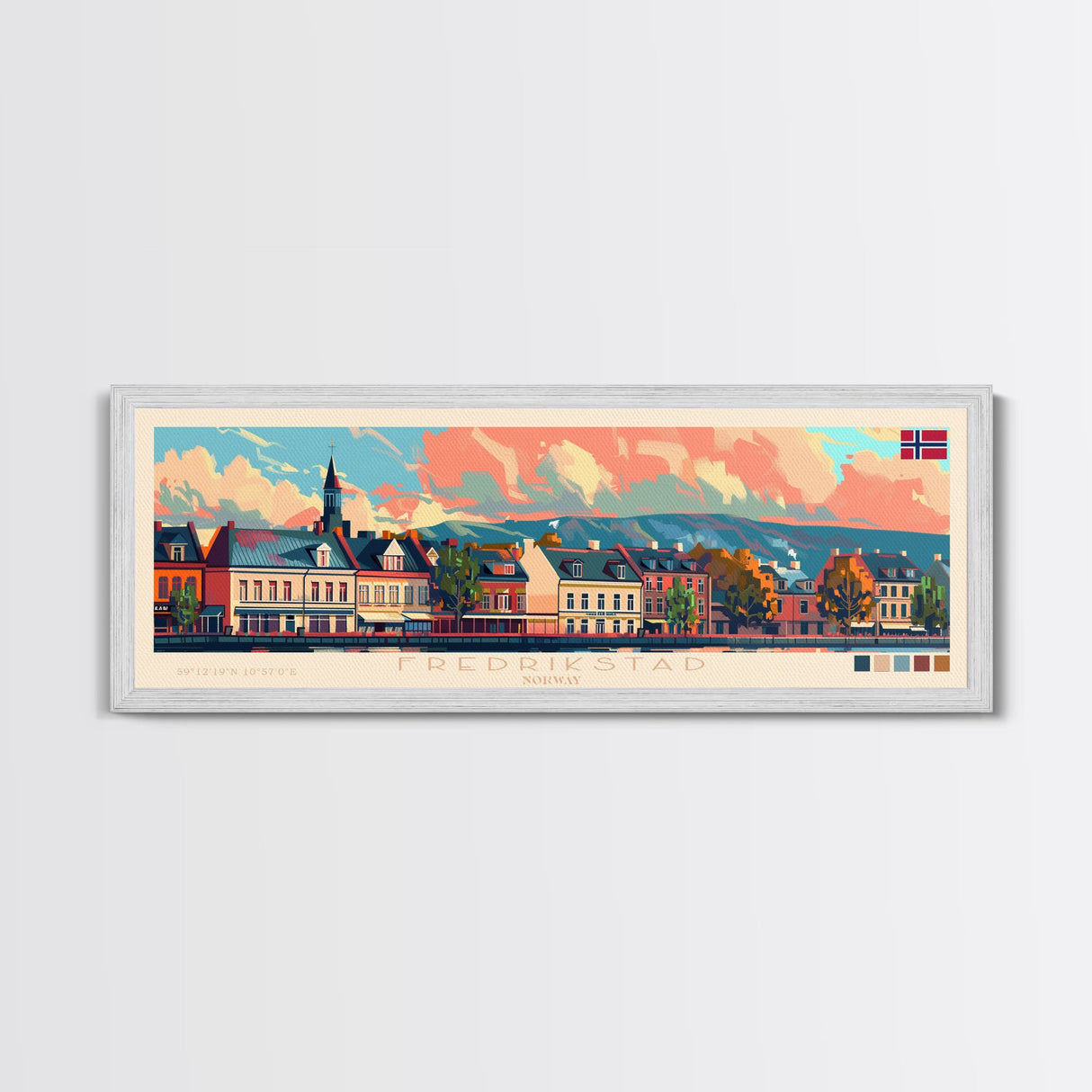 Fredrikstad Norway Travel Art, City Art, Framed Canvas Print or Metal Wall Art, Europe Travel Poster, Panoramic Wall Art, Extra Wide Wall Art