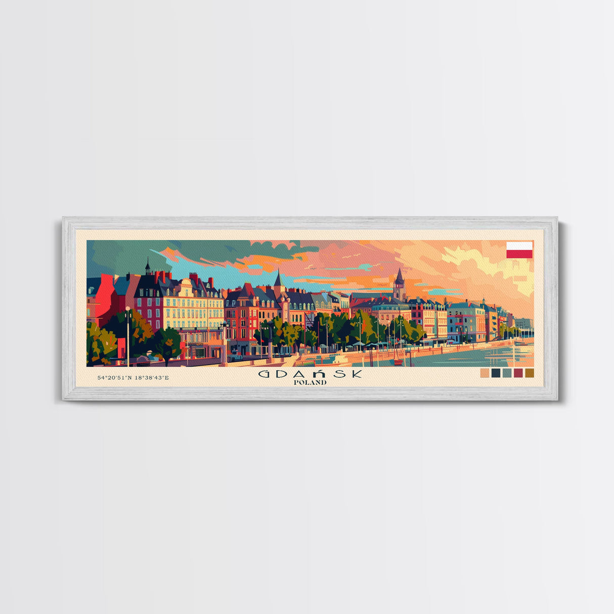 Gdansk Poland Travel Print Wall Art, Panoramic City Art, Travel Art, Wall Decor, Vacation Gift, Framed Canvas Print Or Metal Art