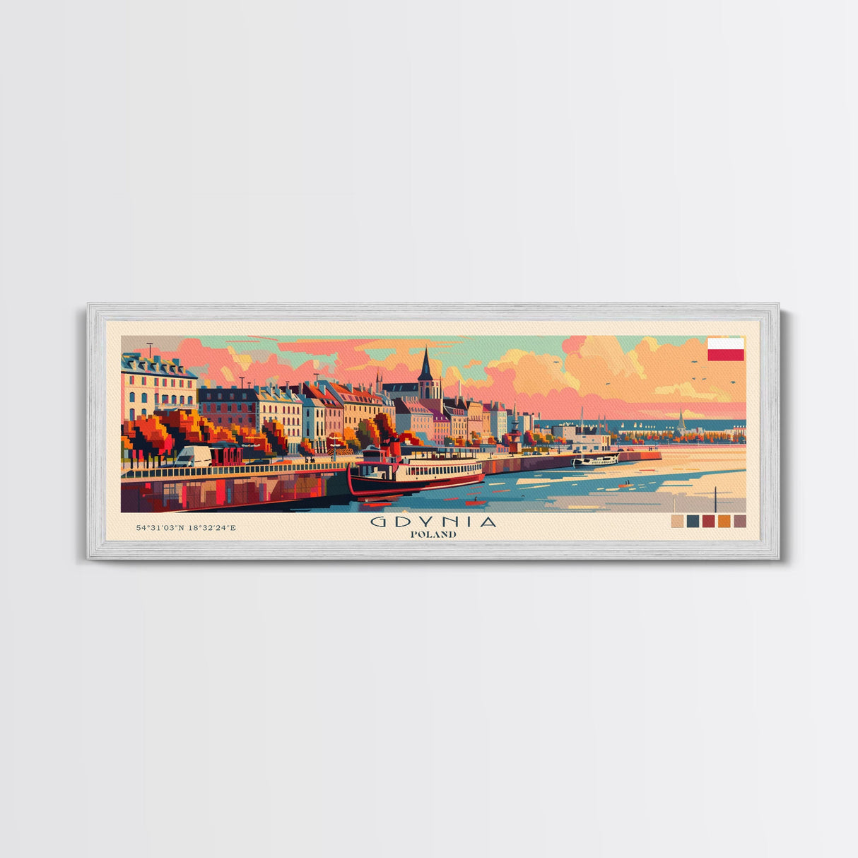 Gdynia Poland Travel Art, City Art, Framed Canvas Print or Metal Wall Art, Europe Travel Poster, Panoramic Wall Art, Extra Wide Wall Art