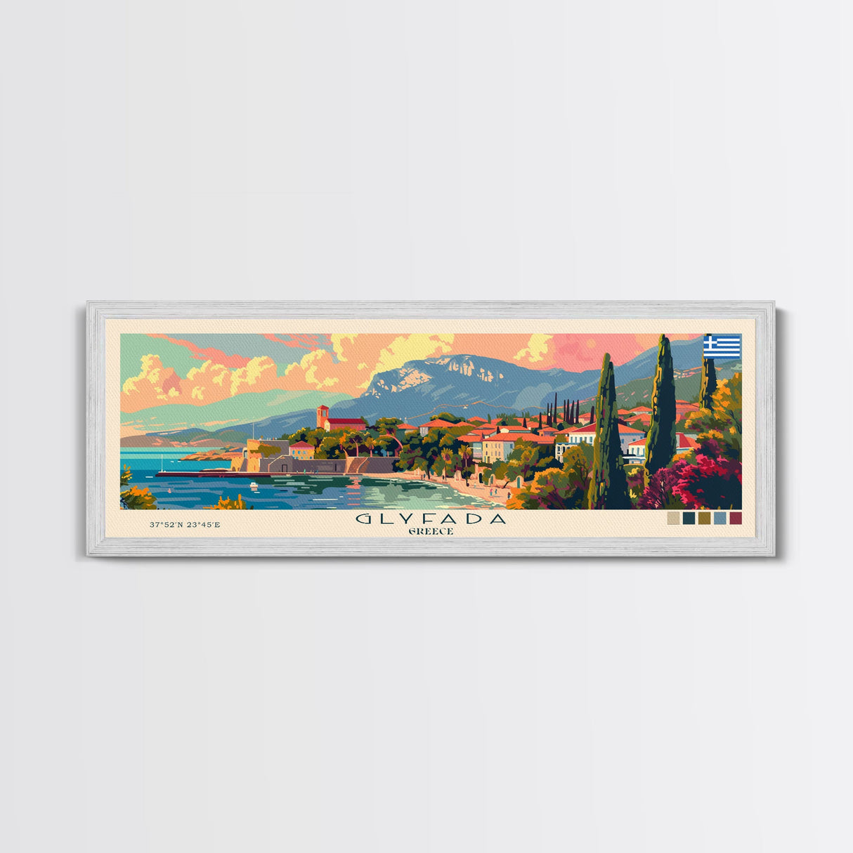 Glyfada Greece Wall Art, Panoramic Travel Poster, Panoramic Framed Canvas Print, City Wall Art, Wall Hanging Home Decor, Travel Art