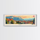 Graz Austria Wall Art, Panoramic Travel Poster, Panoramic Framed Canvas Print, City Wall Art, Wall Hanging Home Decor, Travel Art