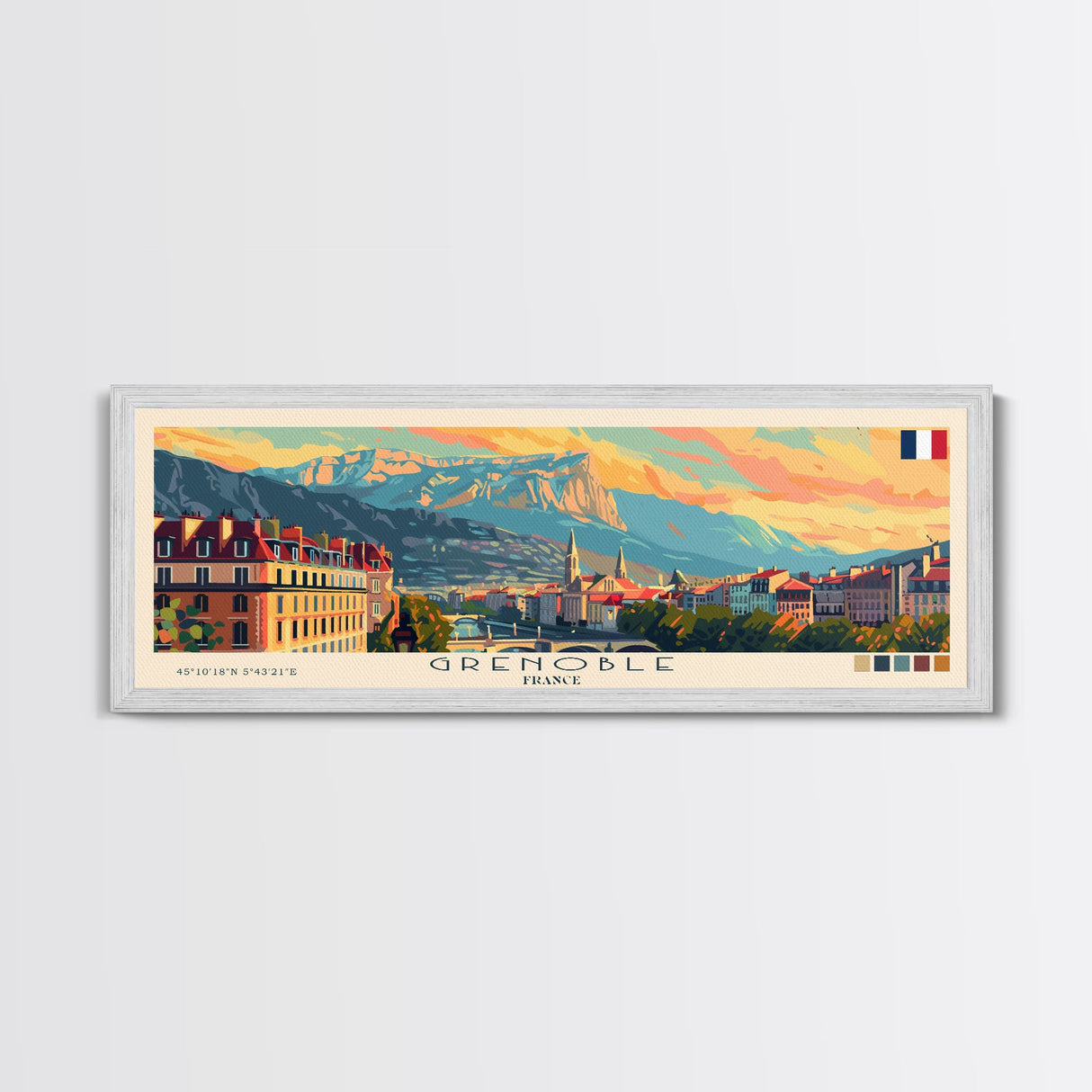 Grenoble France Travel Print Wall Art, Panoramic City Art, Travel Art, Wall Decor, Vacation Gift, Framed Canvas Print Or Metal Art