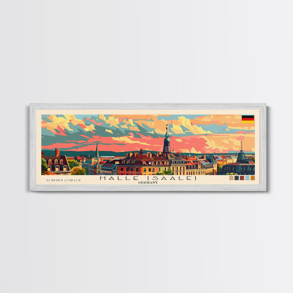 Halle Saale Germany Wall Art, Panoramic Travel Poster, Panoramic Framed Canvas Print, City Wall Art, Wall Hanging Home Decor, Travel Art