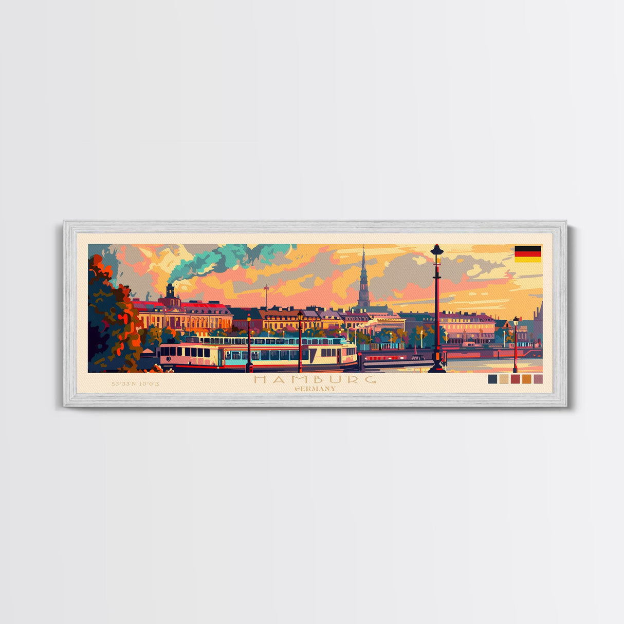 Hamburg Germany Travel Print Wall Art, Panoramic City Art, Travel Art, Wall Decor, Vacation Gift, Framed Canvas Print Or Metal Art