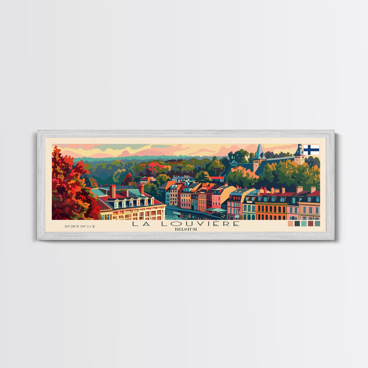 La Louvire Belgium Travel Art, City Art, Framed Canvas Print or Metal Wall Art, Europe Travel Poster, Panoramic Wall Art, Extra Wide Wall Art