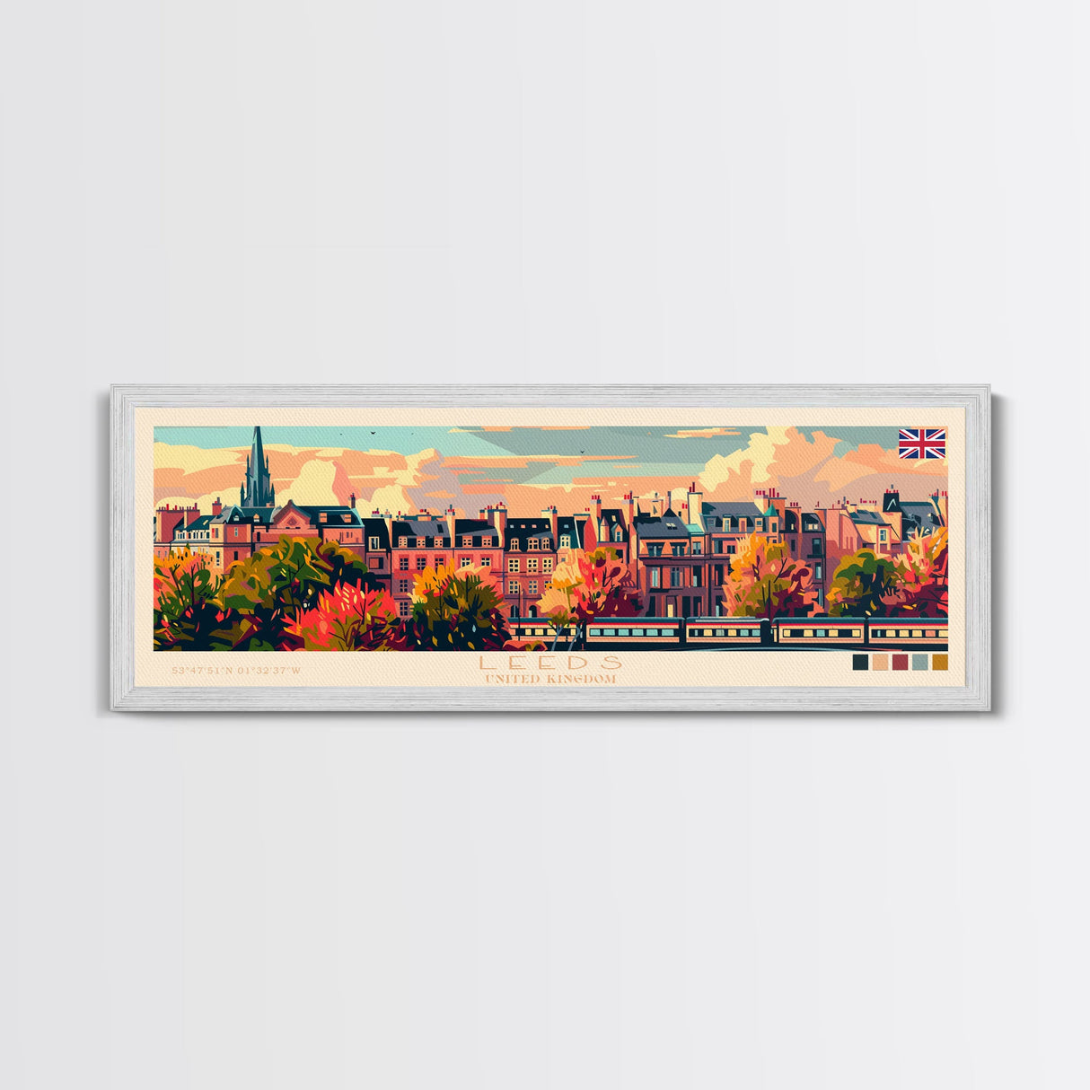 Leeds United Kingdom Wall Art, Panoramic Travel Poster, Panoramic Framed Canvas Print, City Wall Art, Wall Hanging Home Decor, Travel Art