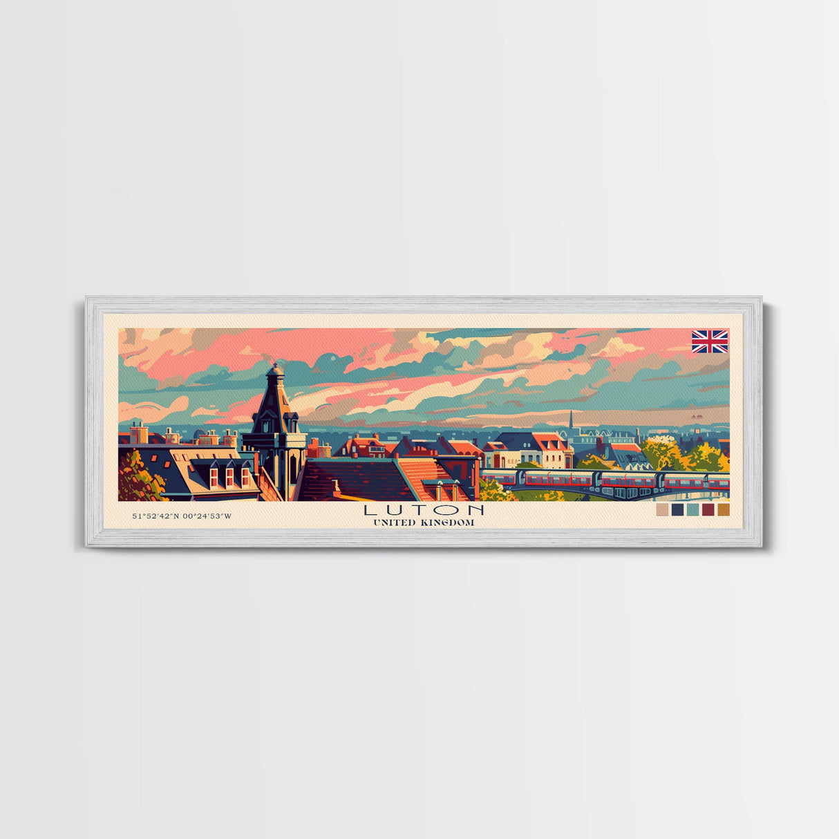 Luton United Kingdom Travel Art, City Art, Framed Canvas Print or Metal Wall Art, Europe Travel Poster, Panoramic Wall Art, Extra Wide Wall Art